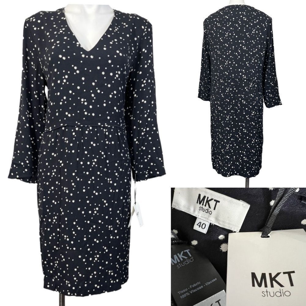 MKT Studio FR 40/US‎ sz 8 black white celestial print pullover sheath dress